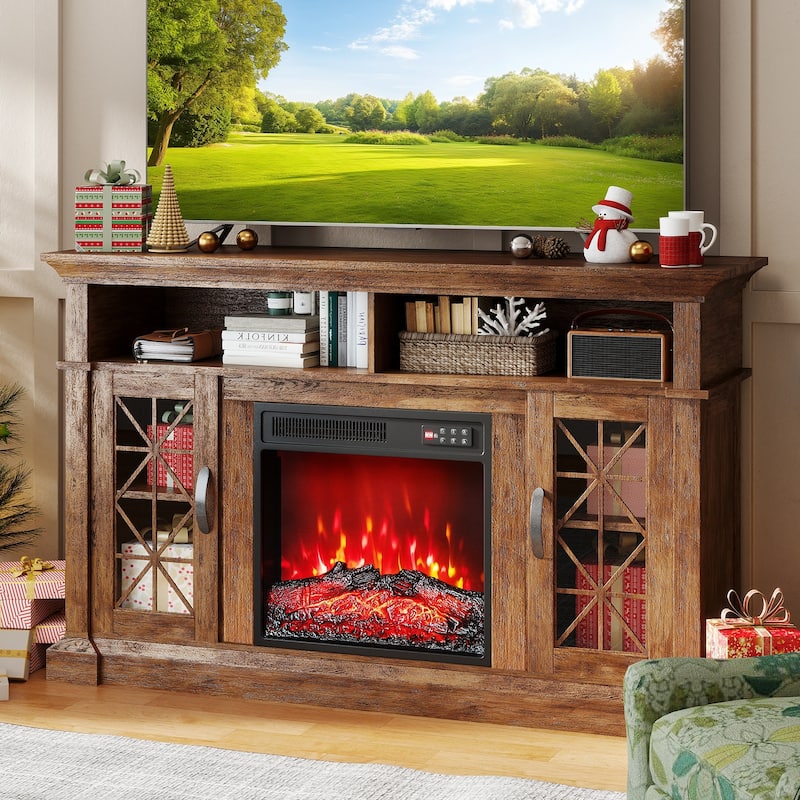 Gymax 18'' Electric Fireplace Insert 750W/1500W Fireplace Heater w/