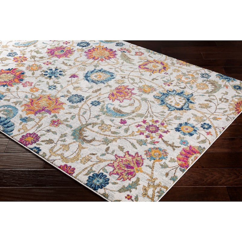 Teagan Light Grey Vintage Floral Area Rug - 5'3" x 7'3"
