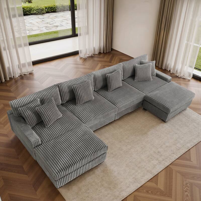 Modular Cotton Flannel Plush Sectional Sofa with Ottomans