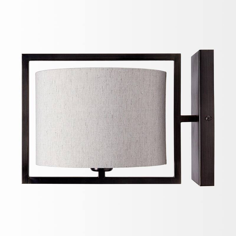 Smithe I 9x13 Black Toned Metal Cream Lampshade Wall Sconce - 9.0L x 13.0W x 9.0H