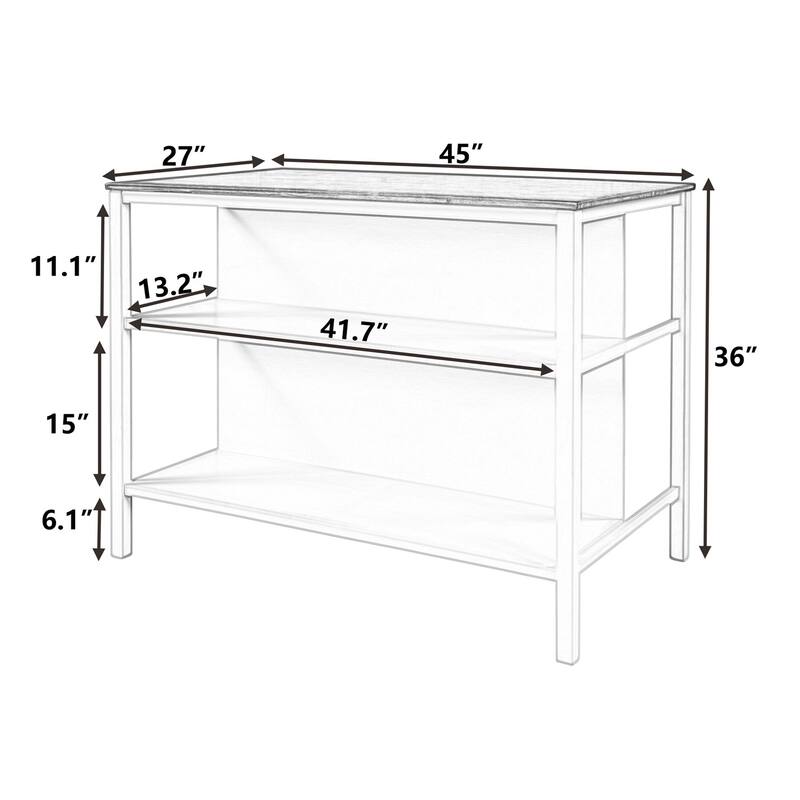 45" Wood Stationary Kitchen Island, Dining Prep Table with 2 Shelves