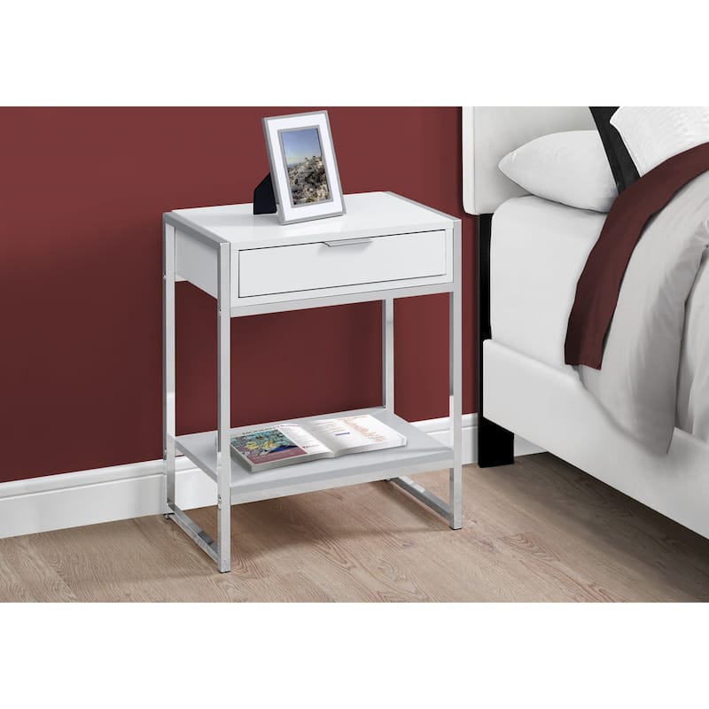 Modern 24" Bedside Table with Drawer and Shelf Rectangular Wood Top and Metal Frame Accent Table - 19.5”L x 12.75”W x 23.75”H