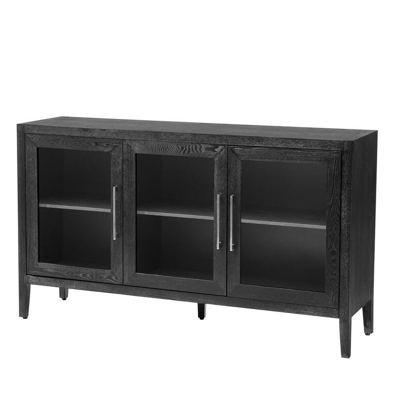 Wood Storage Cabinet with Three tempered glass doors and Adjustable Shelf