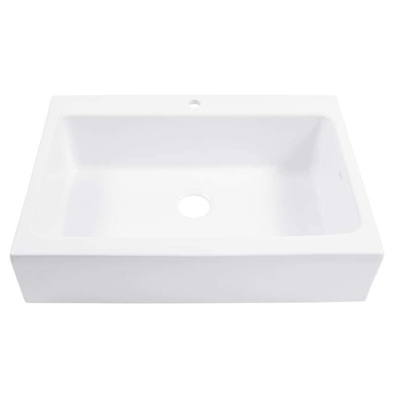 Parker Crisp White Fireclay 34" Single Bowl Quick-Fit Farmhouse Apron Front Drop-in Kitchen Sink (1 Hole) with Chrome Faucet Kit