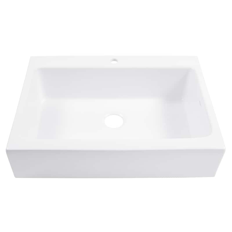 Parker Crisp White Fireclay 34" Single Bowl Quick-Fit Farmhouse Apron Front Drop-in Kitchen Sink with 1 Hole and Drain