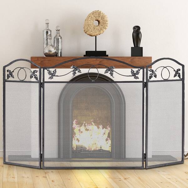 Shop Costway Folding Steel Fireplace Screen Doors 3 Panel Heavy Duty Home Overstock 20516966