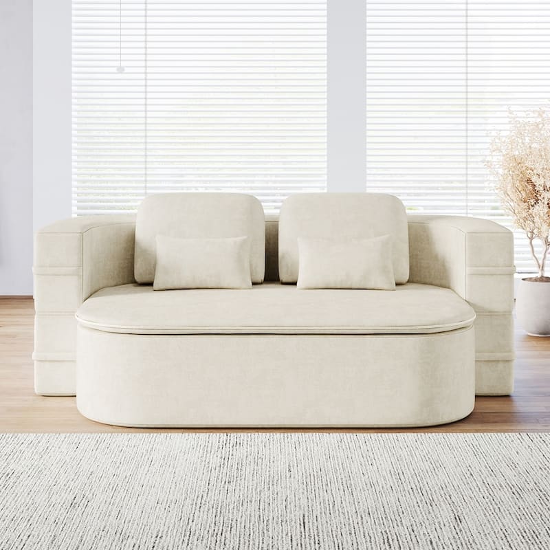 Folding Mattress Sofa with Fixed Shape Frame Convertible Sleeper Foam Sofa Bed with Blanket