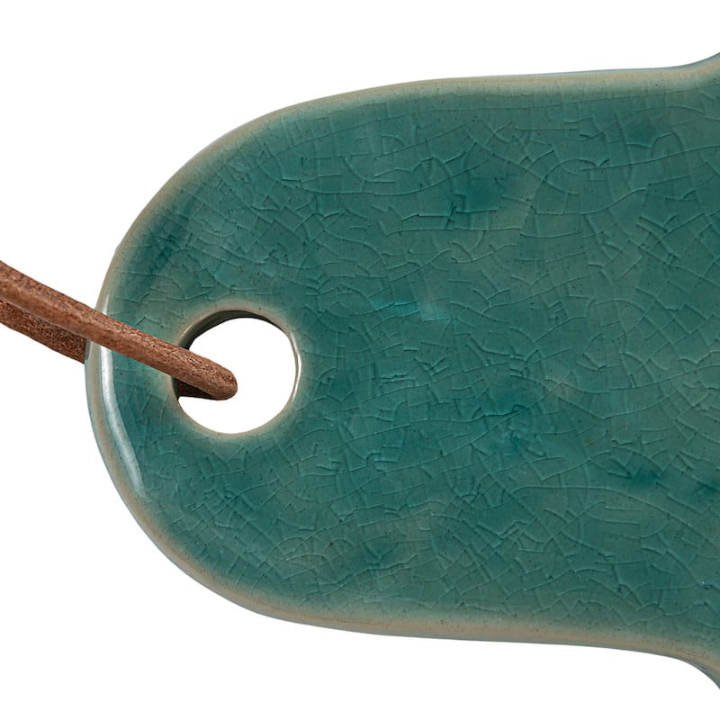 Stoneware Cheese Board with Leather Tie - 13.8"L x 10.8"W x 0.4"H