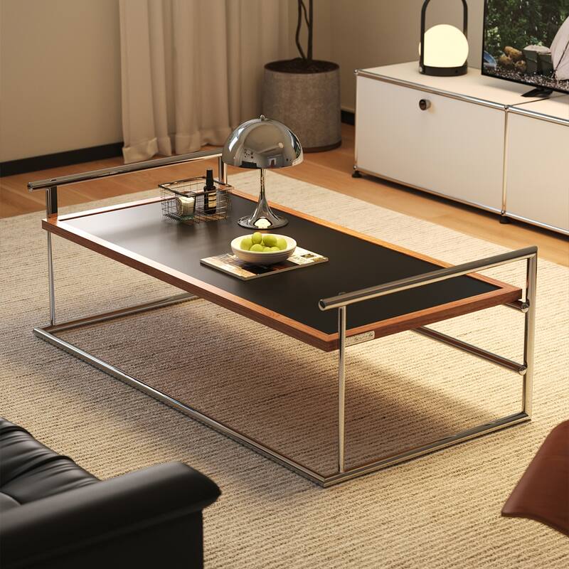 Coffee Table Bauhaus Living Room Small Apartment Tea Table Designer Retro Solid Wood Stainless Steel Tea Table Coffee Table - Black