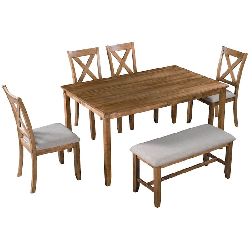 Merax Wooden 6-Piece Kitchen Dining Set with Bench and 4 Dining Chairs