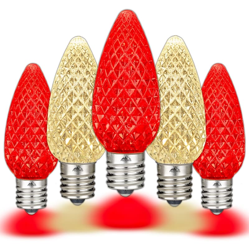 25 Pack C9 LED Outdoor Christmas Replacement Bulbs, C9/E17 Base - Red/Warm White