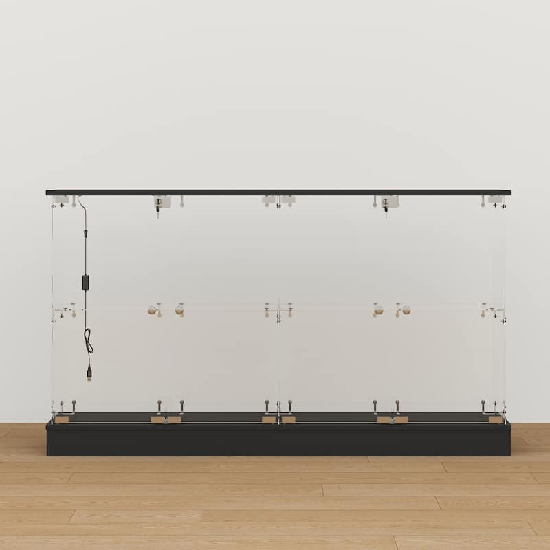 Black Bookcase Glass Display Cabinet with LED Lights, Modern Storage Showcase for Bags, Shoes, Liquor & Collectibles