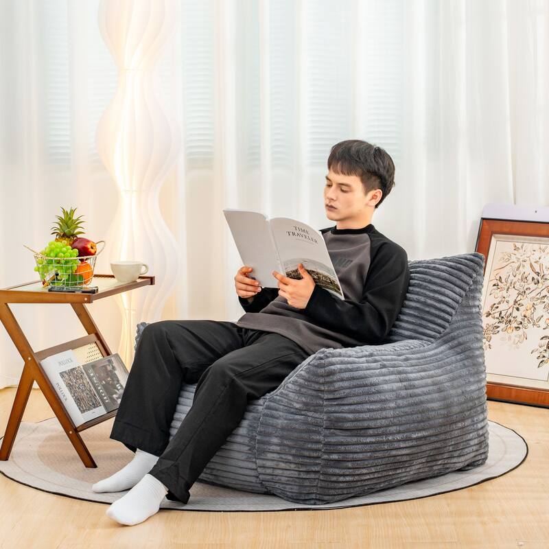 Corduroy Fabric Bean Bag Chair, Lounge Lazy Floor Sofa Chair with High-Resilience Shredded Foam, Supportive Armrests