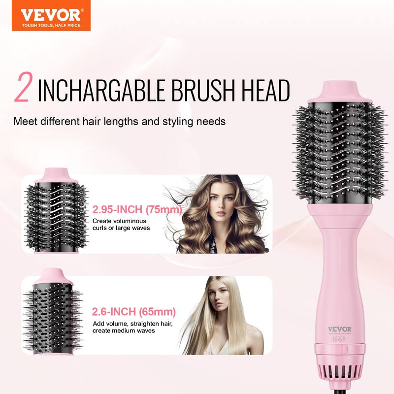 Hair Blow Dryer Brush, Ionic Hot Air Styling Brush 6" & 2.95" Ceramic Coating Head, for Curling Drying Straightening