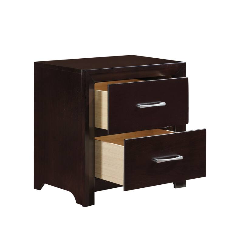 Espresso Finish Nightstand, Drawers, Silver Tone Pulls, Contemporary Design