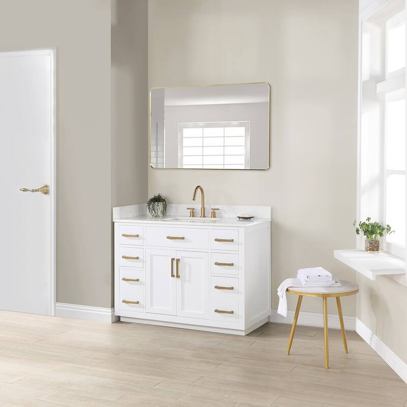 Altair Gavino Bath Vanity with Grain White Composite Stone Top and Mirror