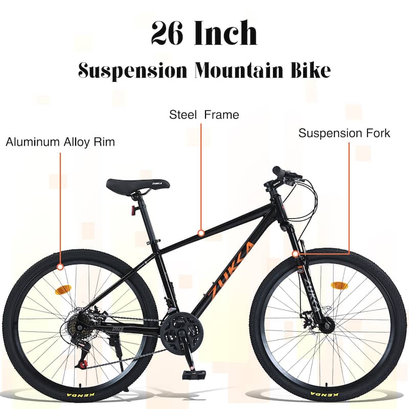 26-Inch Mountain Bike with 8-Speed Gears, Suspension Fork, Double Disc Brakes, and Kenda Tires for Adults