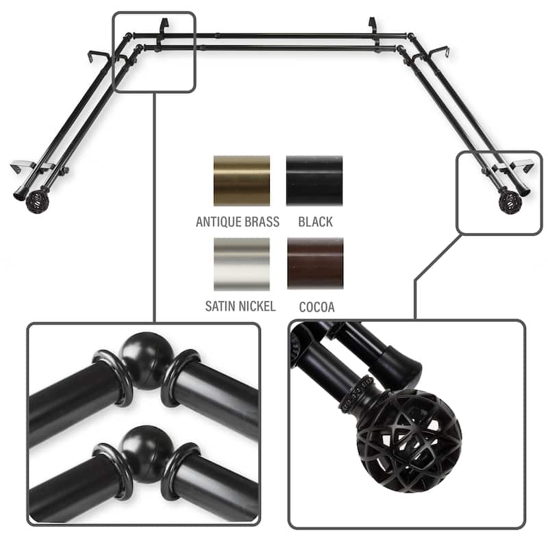 InStyleDesign Emerson 13/16" Double Bay curtain rod 20"-36", 38"-72" - Black
