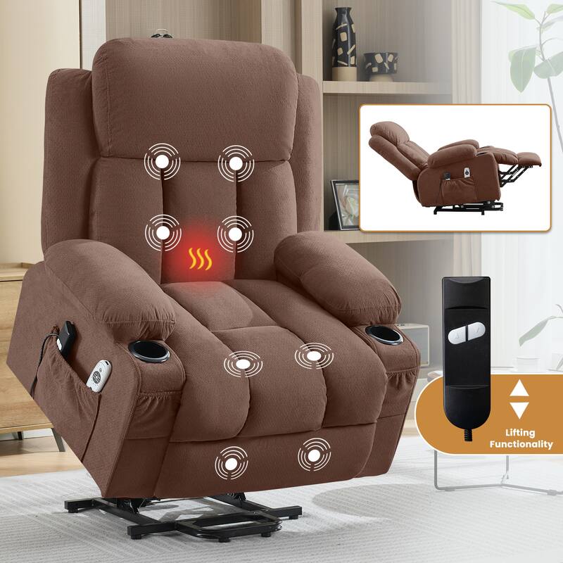 Power Lift Recliner with Heat & Massage USB Side Pockets for Elderly