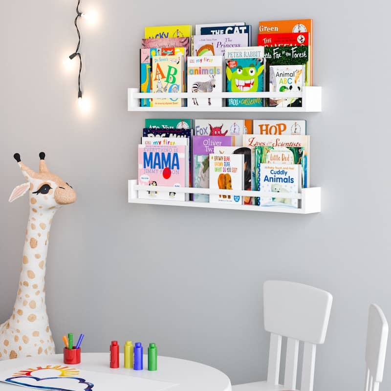 Wallniture Utah Wood Wall Shelves for Book and Toy Storage (Set of 2) - White