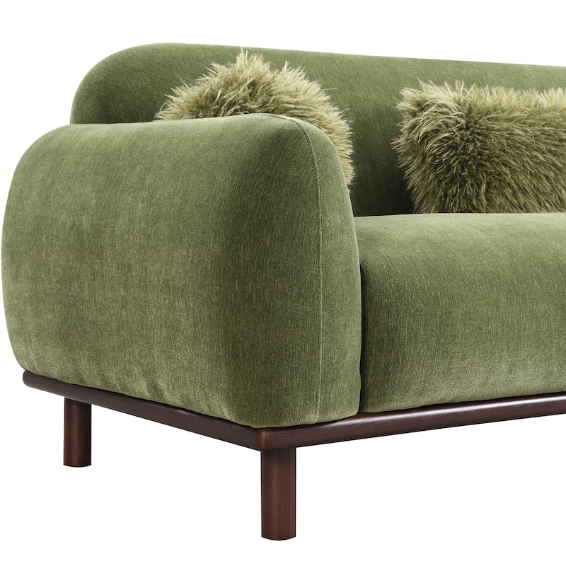 Furniture of America Velin Mid Century Modern OEKO TEX Chenille Sofa with Ball Pillows