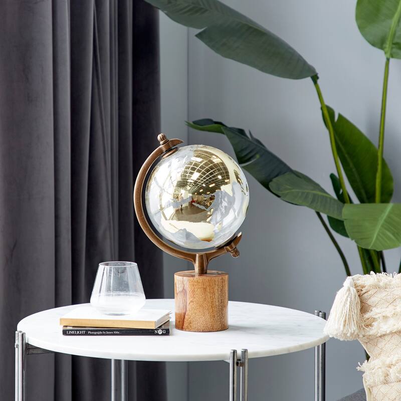 Gold or Silver Wood Globe with Brown Base - Gold