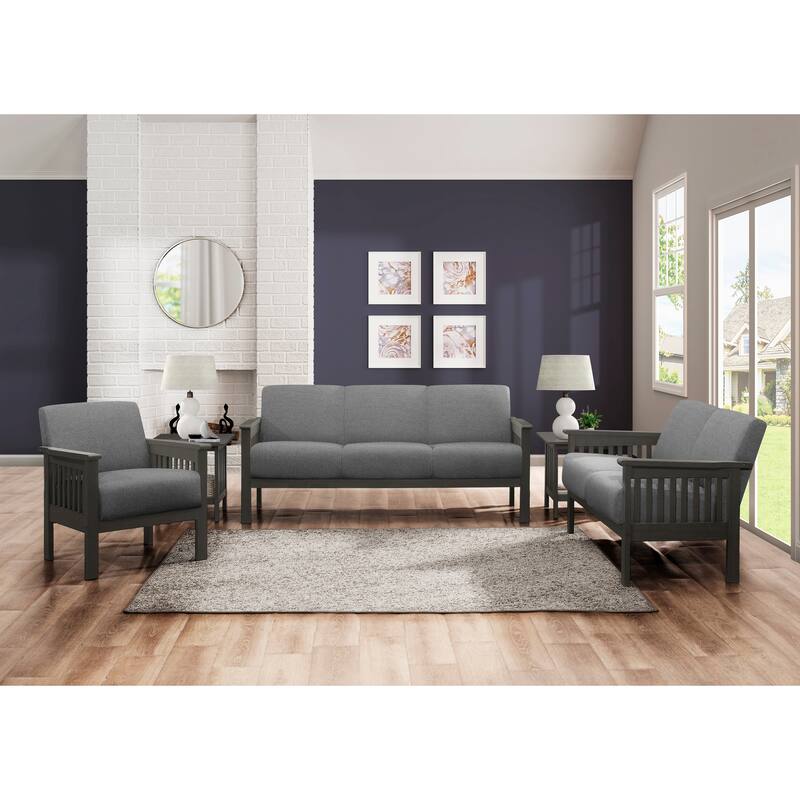 Classic Living Room 1Pc Loveseat Gray Cushion Seat And Back Solid Rubberwood Furniture Transitional Style