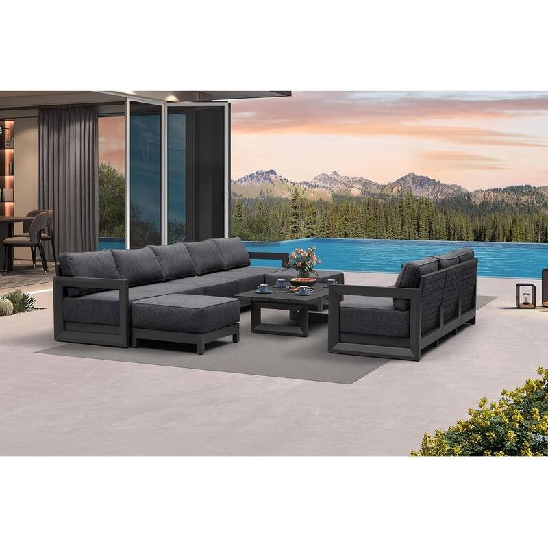 PURPLE LEAF Caesar Grey Sofas Sectionals 4-18 Piece with 9.6" Thick Cushion for Yard Porch Deck Outdoor Patio Conversation Sets - 7 Seats+2 Ottomans+1 Table - Enclosed