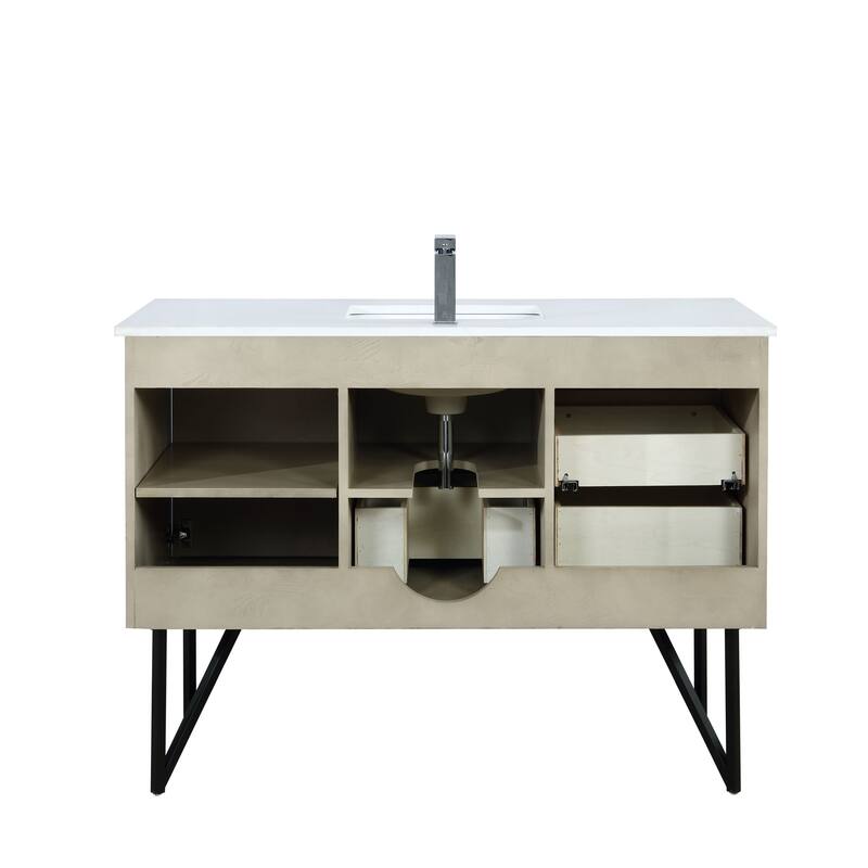 Lancy 48 in W x 20 in D Rustic Acacia Bath Vanity, White Quartz Top, Chrome Faucet Set and 43 in Mirror