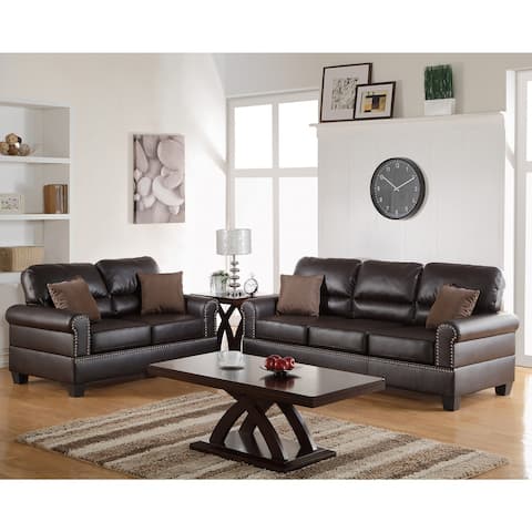 Bonded Leather Black 2-piece Sofa and Loveseat Set