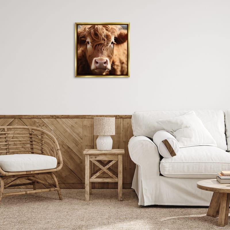 Stupell Close Up Furry Cow Portrait Framed Floater Canvas Wall Art Design By Heidi Kuntz