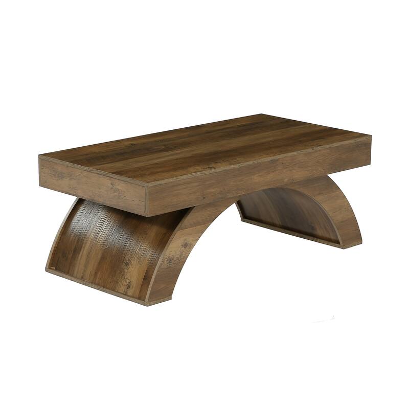 47'' Coffee Table, Farmhouse Center Cocktail Table with Arched Base - Rustic Brown