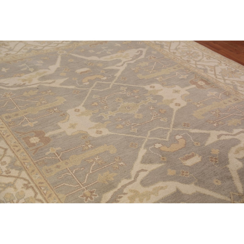 Gray Transitional Oushak Area Rug Hand-Knotted Floral Wool Carpet - 7'11"x 9'9"