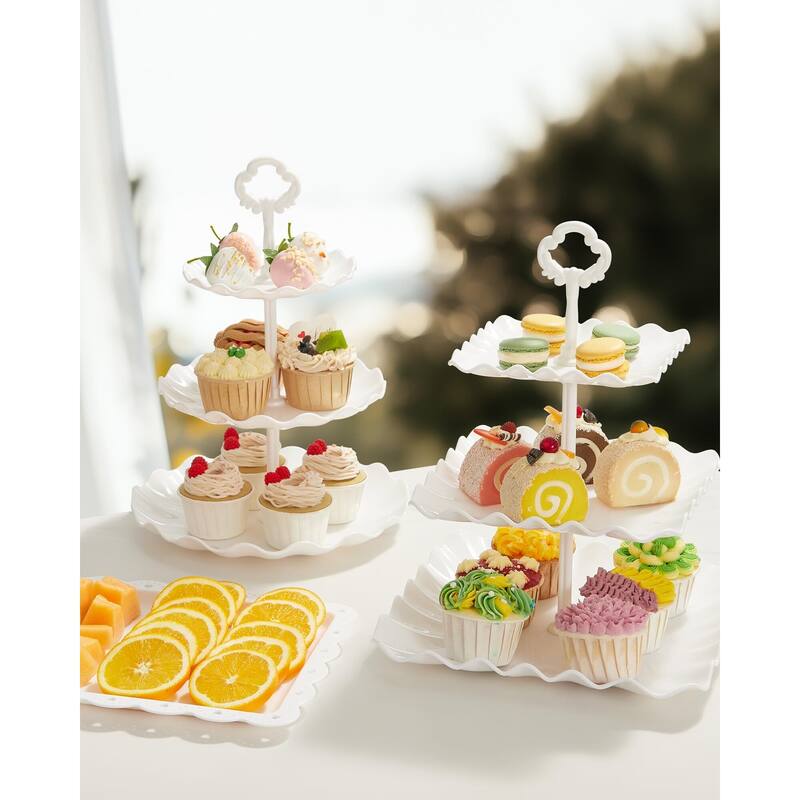 10pcs Dessert Table Display Set, 3 Tiered Cup Cake Holder Tower Stand & Cookie Serving Trays