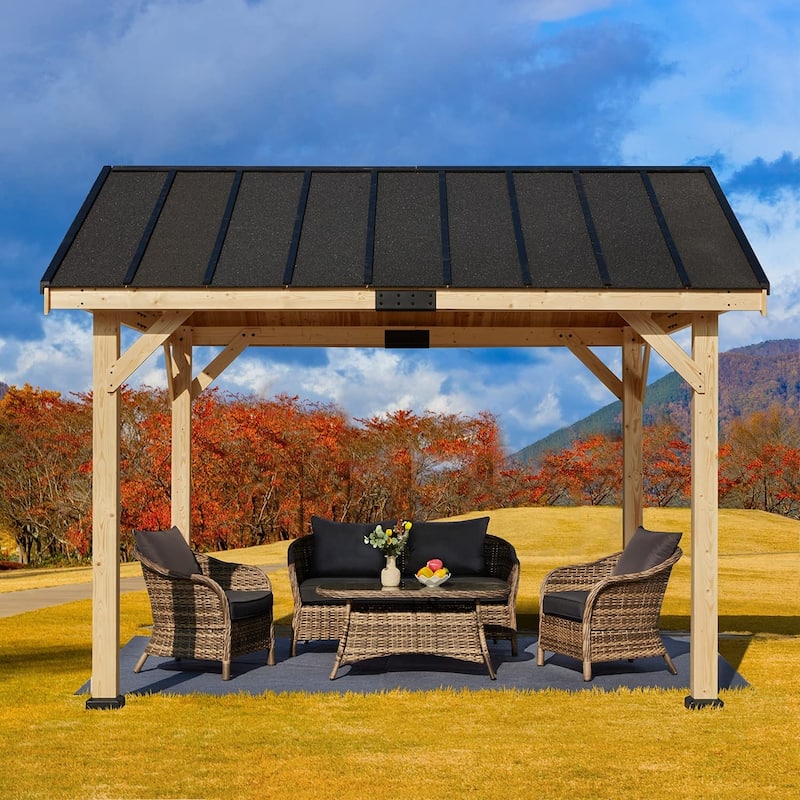EROMMY Hardtop Asphalt Roof Spruce Wood Gazebo