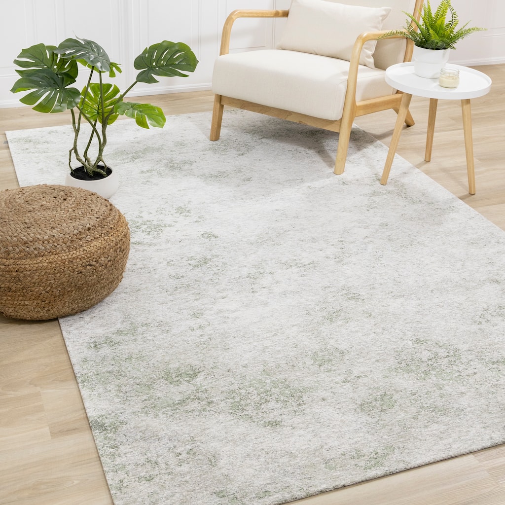 Kylie Collection - Green/Cream Distressed Rug