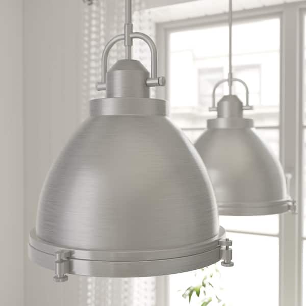 slide 2 of 17, Hunter Bridgemoor 14" 2-Light Pendant - Kitchen Island, Dining Room - Modern Industrial, Farmhouse Brushed Nickel