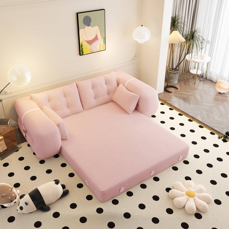 GDFStudio - Teddy Fabric 78.7" Multi-Functional Foldable Sofa Bed