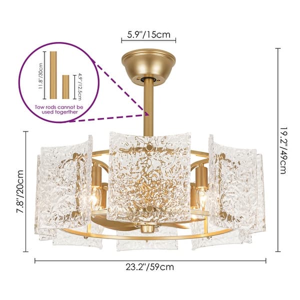 23.2 in. 4-Light Modern Gold Drum Ceiling Fan with Textured Glass Shade - 23.23 in. W x 7.87 in. H