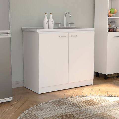 TUHOME Napoles Utility Sink Cabinet With Integrated Steel Sink
