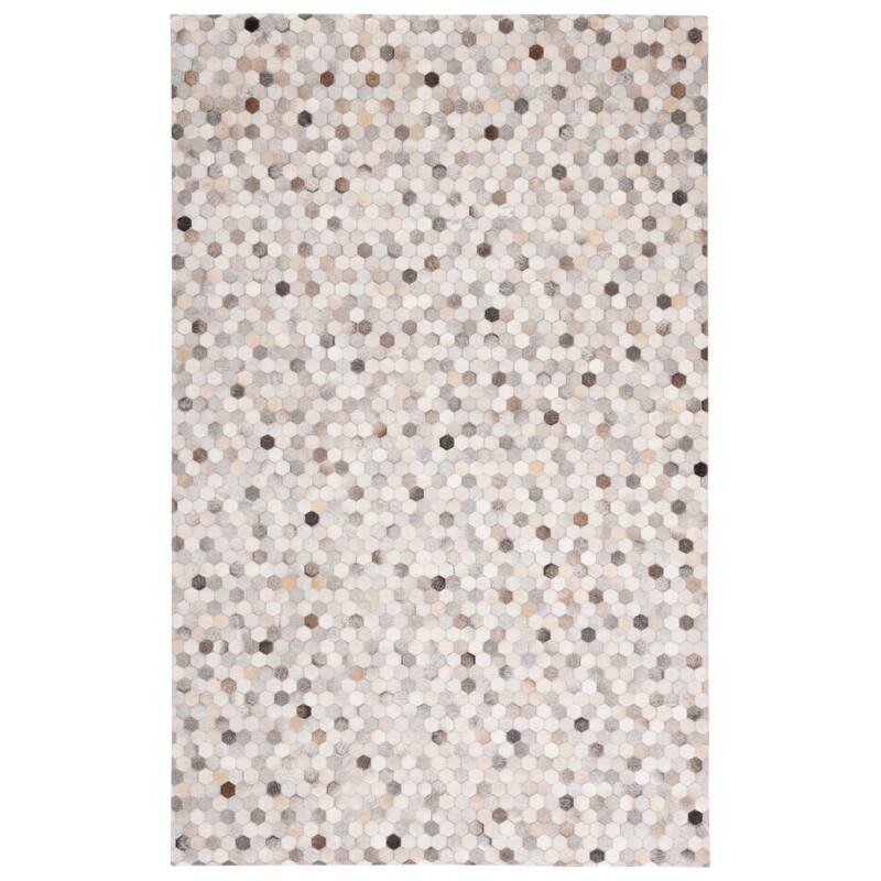 SAFAVIEH Handmade Studio Leather Nadia Modern Leather Rug - 6' Square - Ivory/Grey