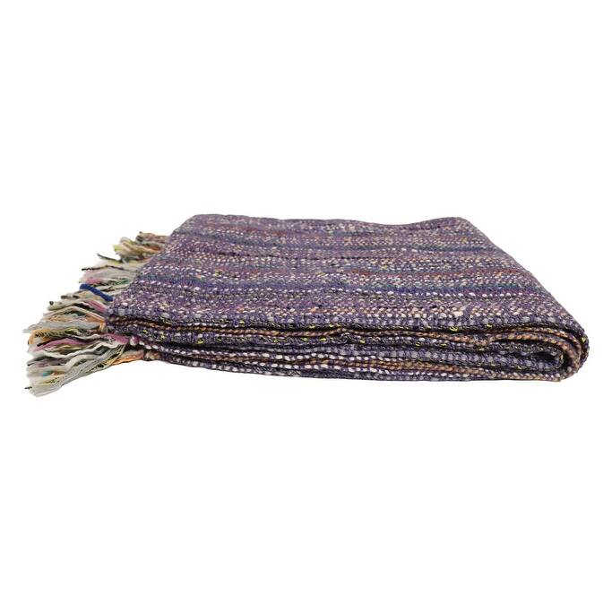 Home&Manor Handcrafted Wool & Cotton Throw Blanket Light Purple