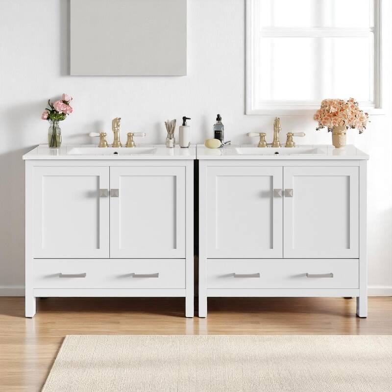 Modern 72 Inch Bathroom Vanity with Sink Combo, Solid Wood Frame, Divided Drawer, Ample Storage, Freestanding Cabinet - White