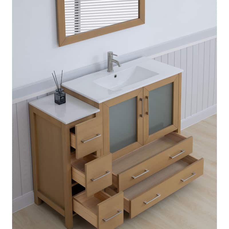 Vanity Art 48-Inch Single Sink Bathroom Vanity Set 5 Dove-Tailed Drawers 2 Cabinets 1 Shelf Soft-Closing Doors with Free Mirror