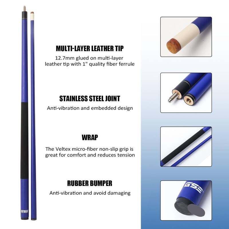 GSE™ Set of 4 Matte Fiberglass Graphite Composite Billiard Pool Cue Sticks. 58" 2-Piece Pool Cue Set for House or Commercial Use