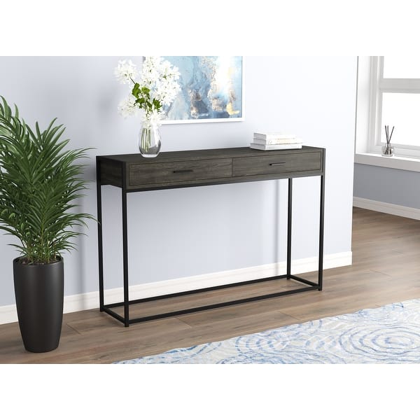 Console Table 48l Dark Grey Wood 2 Drawers Black Metal 48 X 12 X 32 48 X 12 X 32 Overstock 31748733 Cast iron base with burnished finish.upholstery,. usd