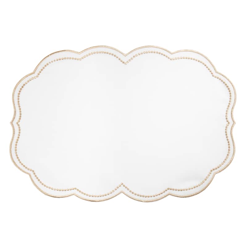 Embroidered Polka Dot Placemat w/ Scallop Edge (Set of 4) - Set of 4 - Gold