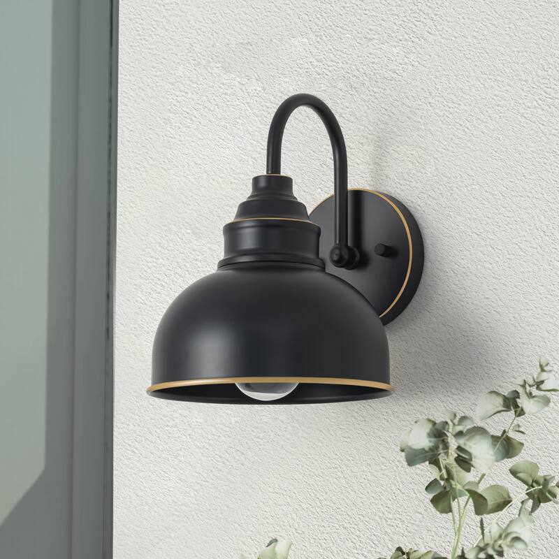 C Cattleya 1-Light Black Gooseneck Outdoor Barn Light with Gold Edges