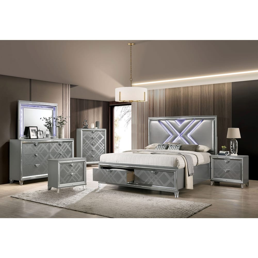 Furniture of America Bel Air Glam Wood 6-Piece Platform Bedroom Set with USB Port