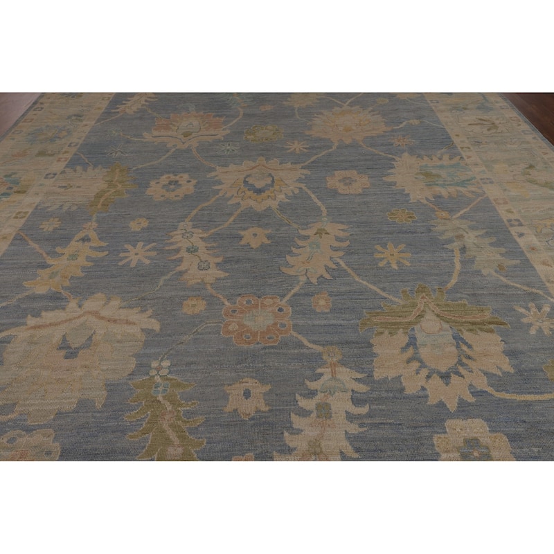 Blue Vegetable Dye Oushak Oriental Large Area Rug Handmade Wool Carpet - 10'5"x 13'7"